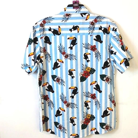 VSTR BLUE WHITE STRIPE TOUCAN CASUAL SHORT SLEEVE BUTTON UP SHIRT SIZE L… - Picture 5 of 8